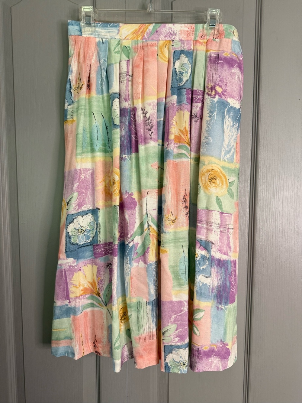 Vintage Pastel Floral Patchwork Midi Skirt